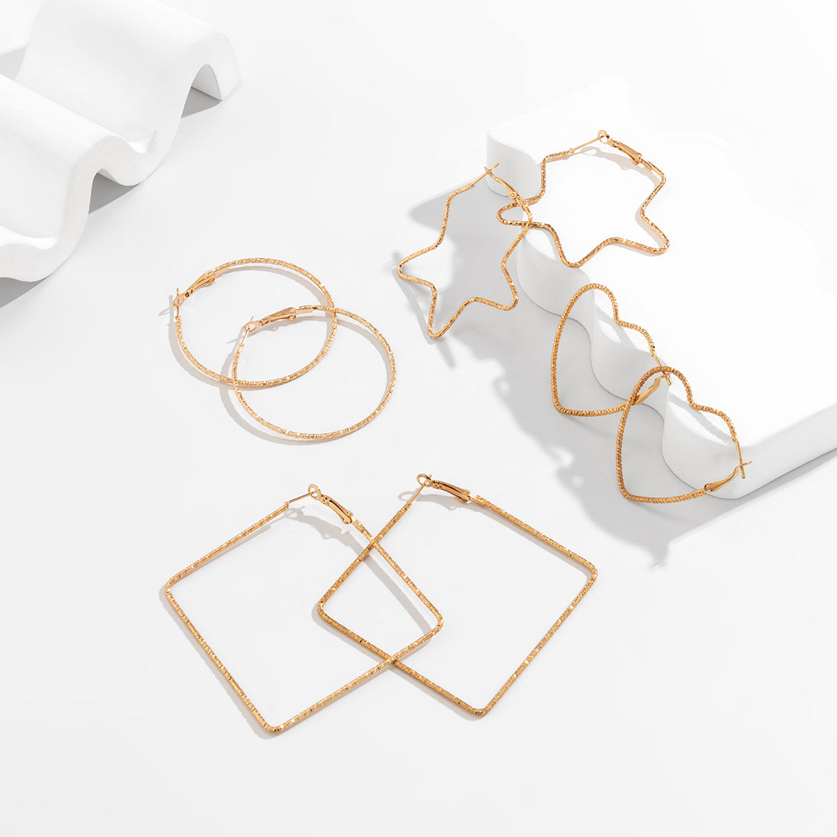 18K Gold-Plated Geometric Hoop Earrings - Set Of Four Pairs
