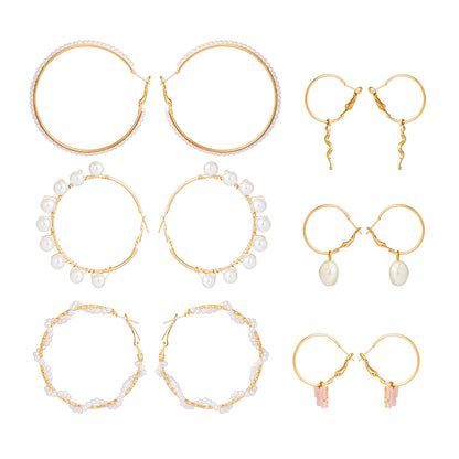 Pearl and 18K Gold-Plated Snake Butterfly Huggie Earring Set, gold huggie earrings, everyday style, front view