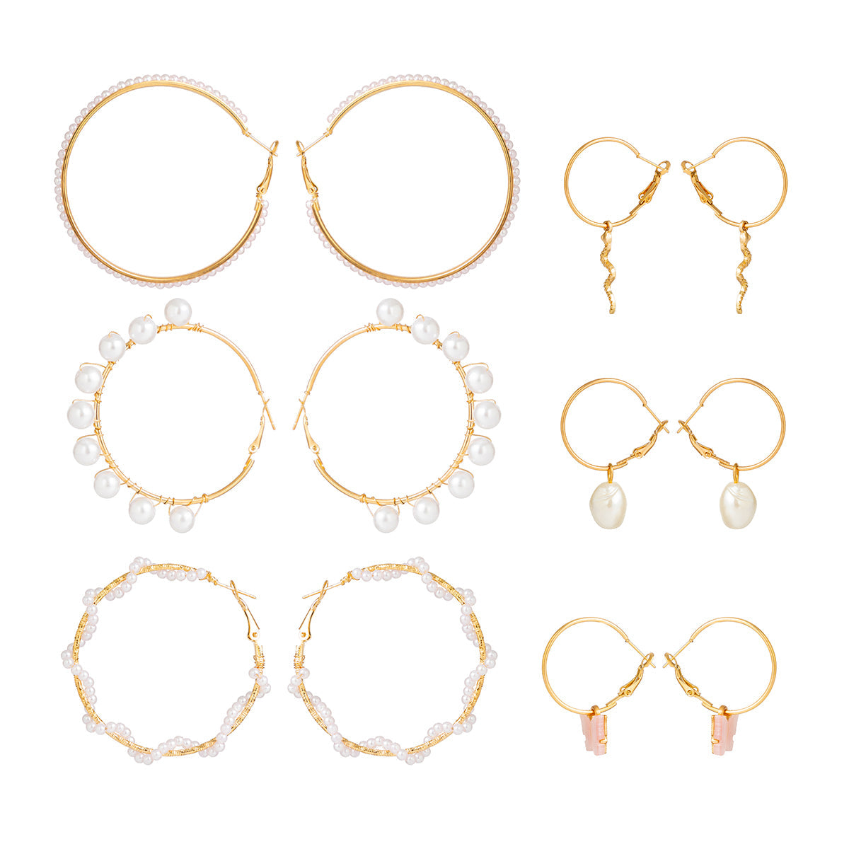 Pearl & 18K Gold-Plated Snake Butterfly Huggie Earring Set