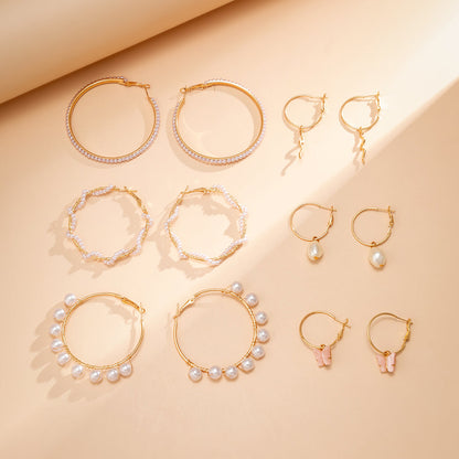 Pearl and 18K Gold-Plated Snake Butterfly Huggie Earring Set, gold huggie earrings, everyday style, lifestyle look