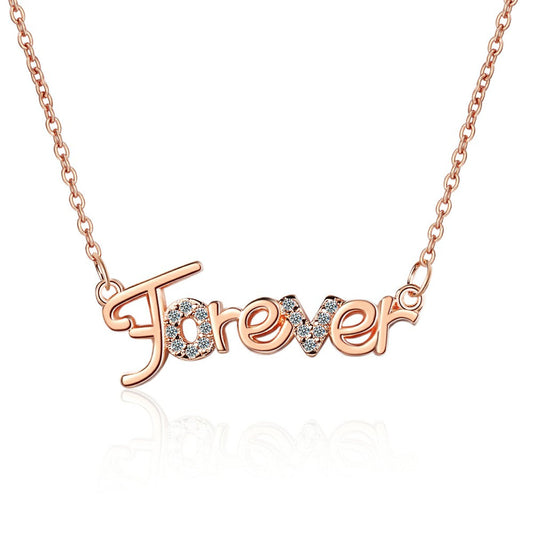 Cubic Zirconia and 18K Rose Gold-Plated 'Forever' Pendant Necklace, rose gold pendant necklace for women, front view