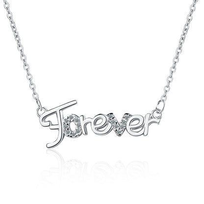 Cubic Zirconia and Silver-Plated 'Forever' Pendant Necklace, silver pendant necklace for women, everyday style, front view