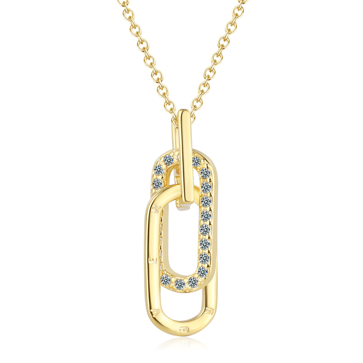 Cubic Zirconia and 18K Gold-Plated Interlocking Oval Pendant Necklace, gold pendant necklace for women, front view