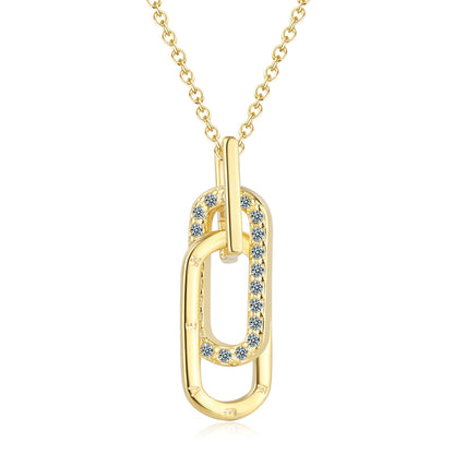 Cubic Zirconia and 18K Gold-Plated Interlocking Oval Pendant Necklace, gold pendant necklace for women, front view