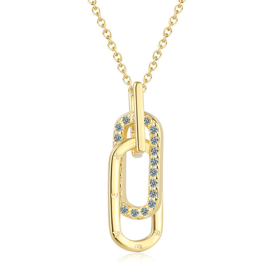 Cubic Zirconia and 18K Gold-Plated Interlocking Oval Pendant Necklace, gold pendant necklace for women, front view