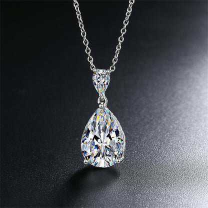 Pear Crystal and Silver-Plated Drop Pendant Necklace, silver pendant necklace for women, elegant gift for her, front view
