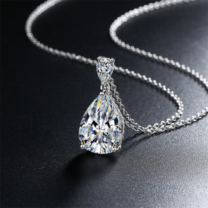 Pear Crystal and Silver-Plated Drop Pendant Necklace, silver pendant necklace for women, detail close-up