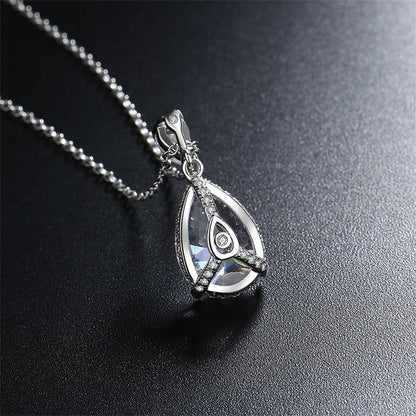 Pear Crystal and Silver-Plated Drop Pendant Necklace, silver pendant necklace for women, elegant gift for her, lifestyle look