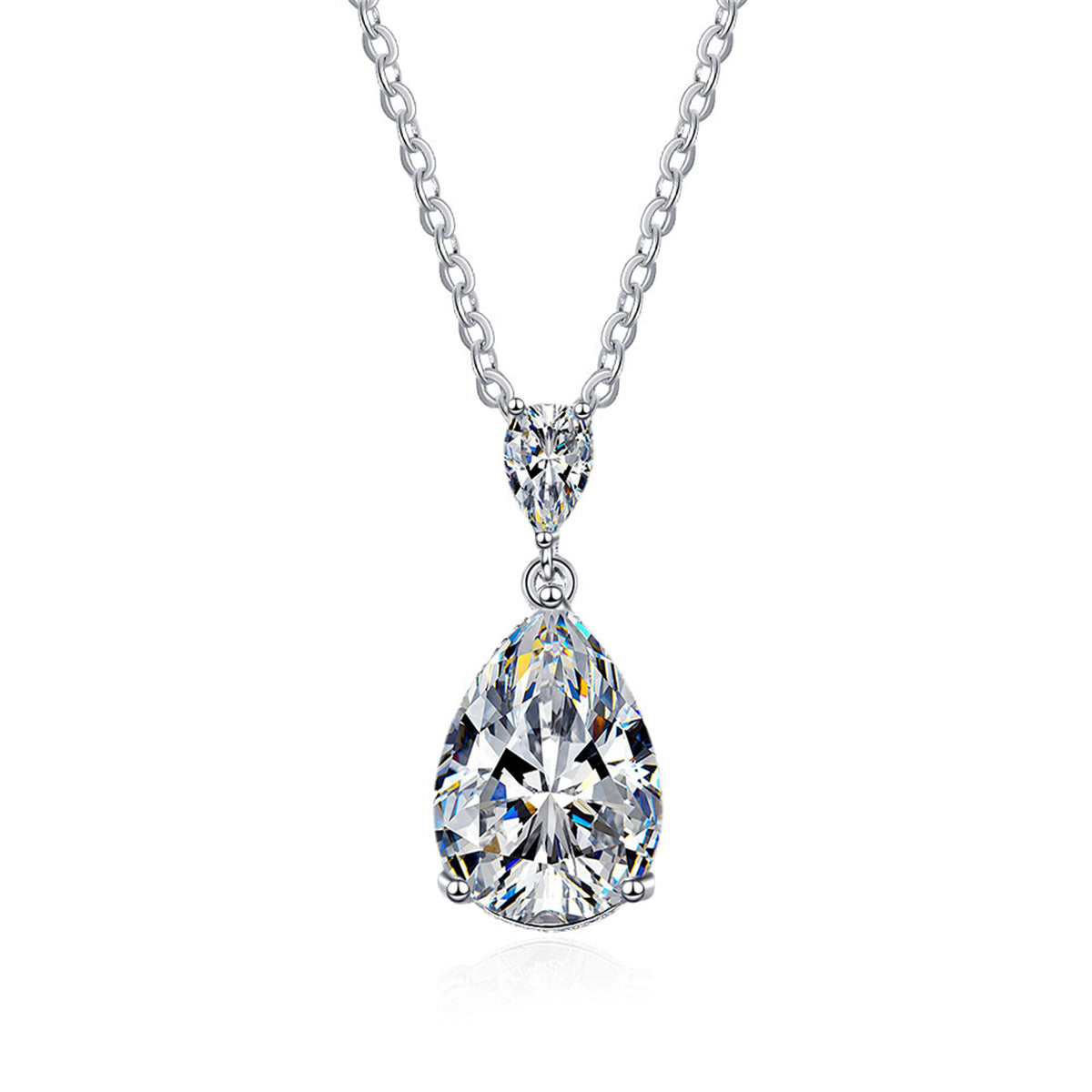 Pear Crystal and Silver-Plated Drop Pendant Necklace, silver pendant necklace for women, elegant gift for her, side view