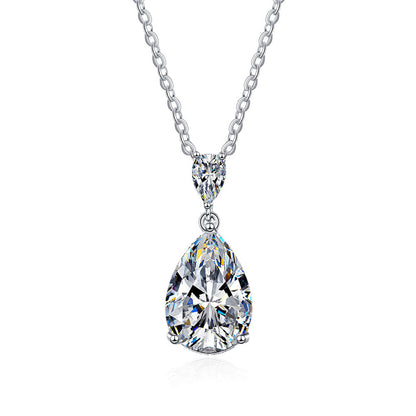Pear Crystal and Silver-Plated Drop Pendant Necklace, silver pendant necklace for women, elegant gift for her, side view