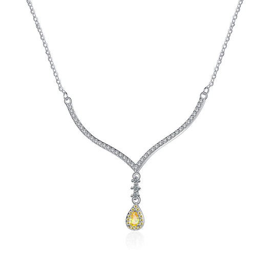 Yellow Crystal and Cubic Zirconia Antler Drop Pendant Necklace, pendant necklace for women, botanical inspired, front view