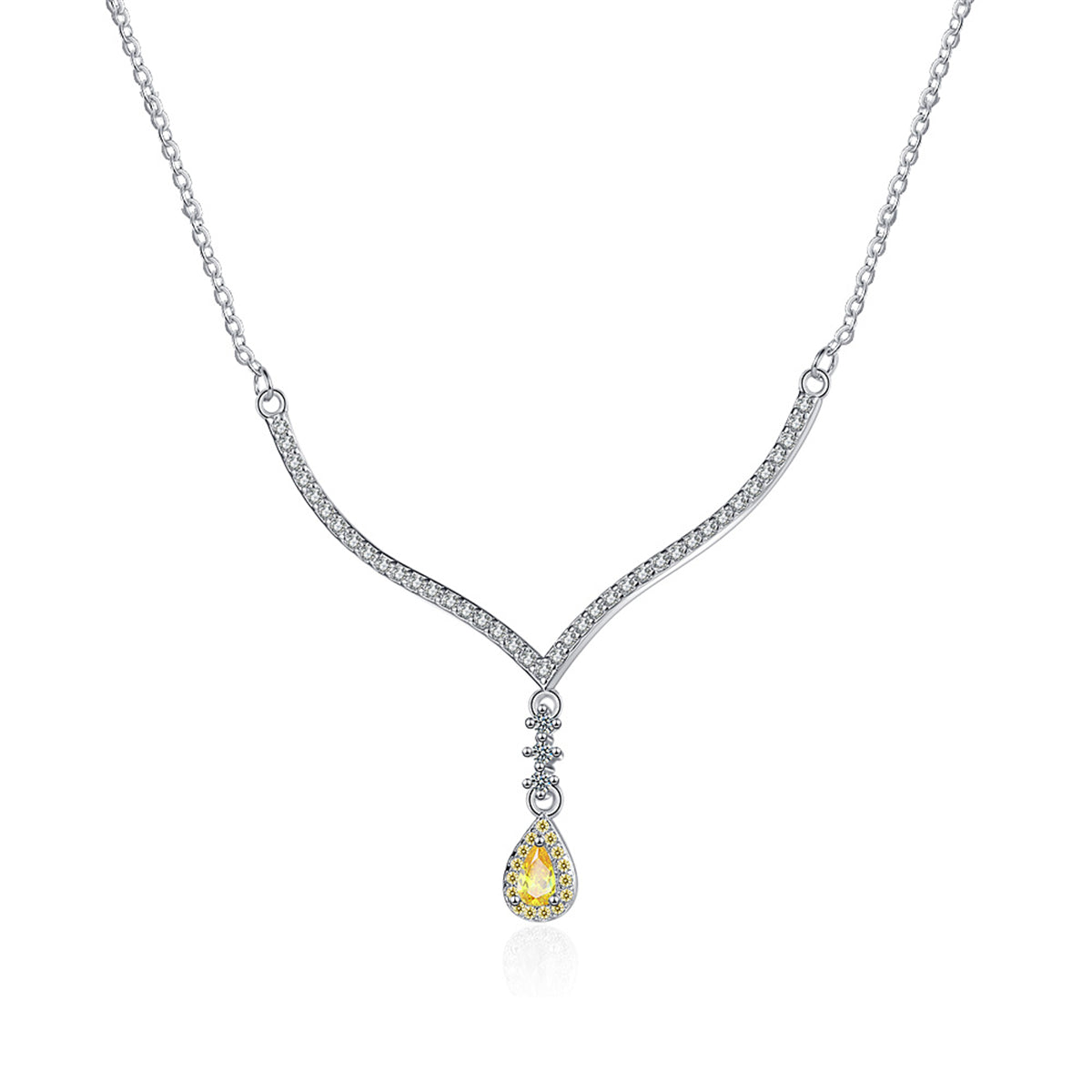 Yellow Crystal & Cubic Zirconia Antler Drop Pendant Necklace