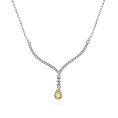 Yellow Crystal & Cubic Zirconia Antler Drop Pendant Necklace
