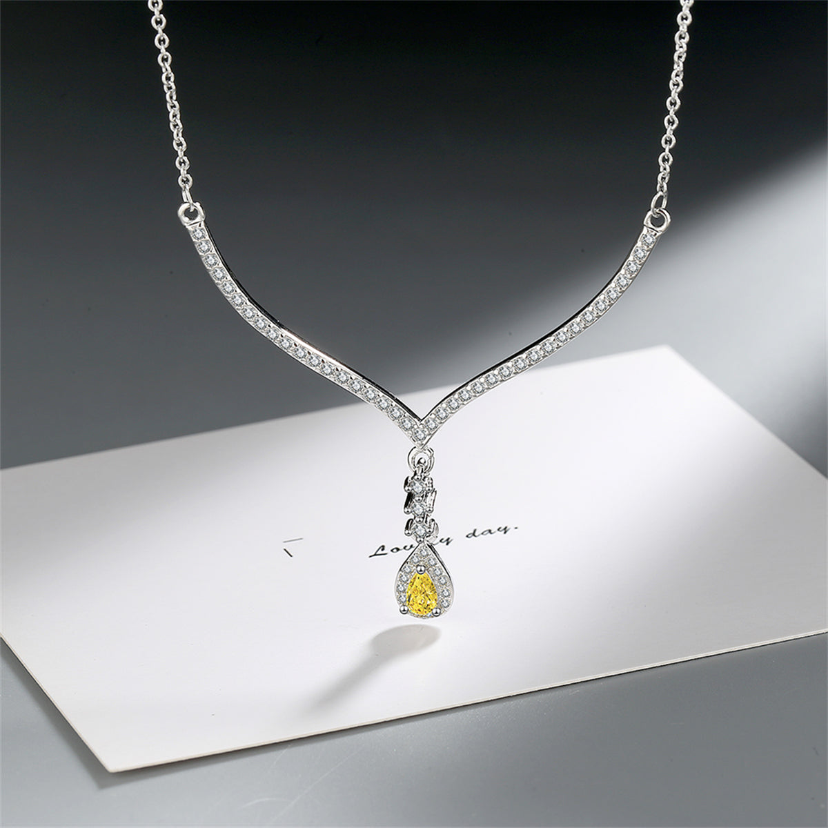 Yellow Crystal & Cubic Zirconia Antler Drop Pendant Necklace