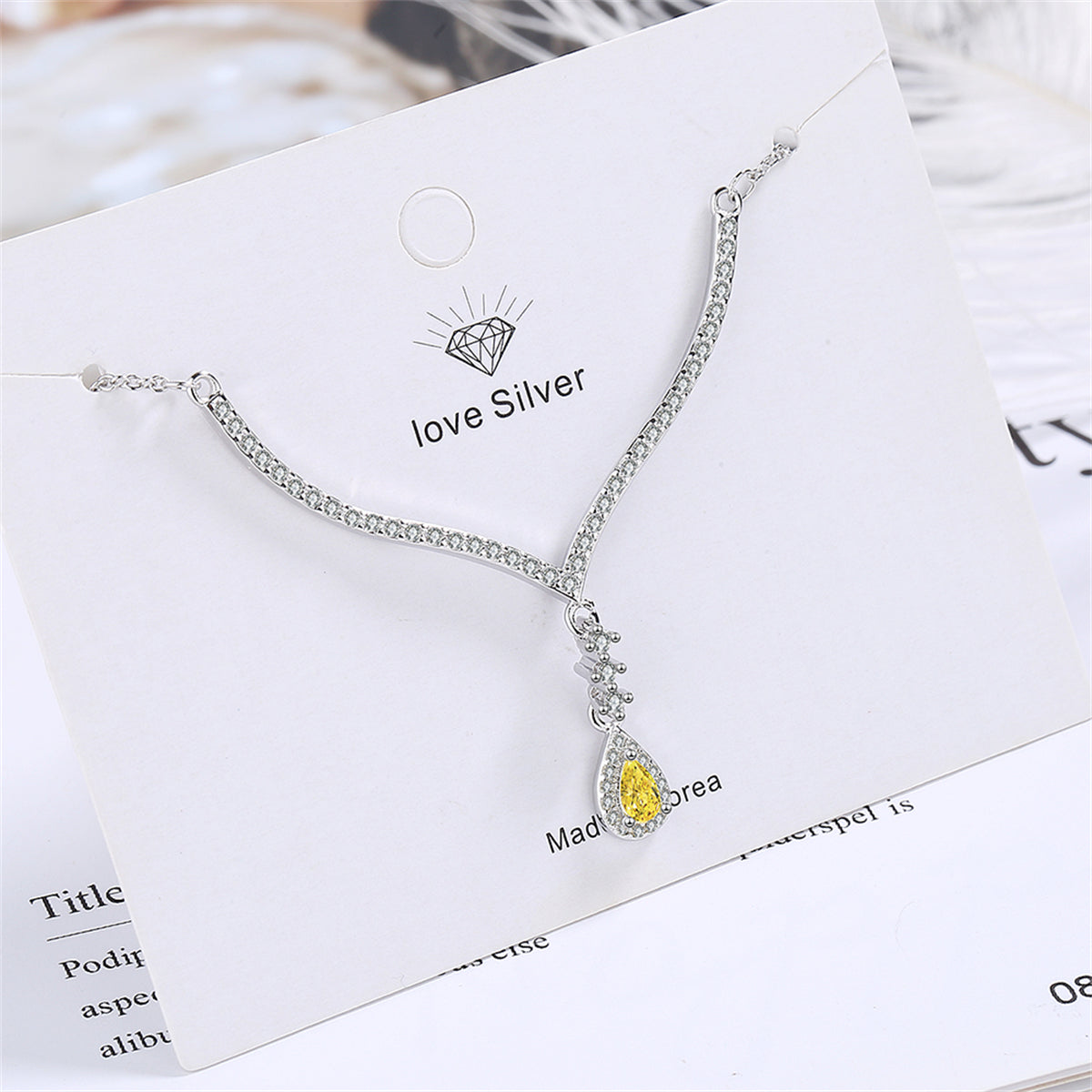 Yellow Crystal & Cubic Zirconia Antler Drop Pendant Necklace
