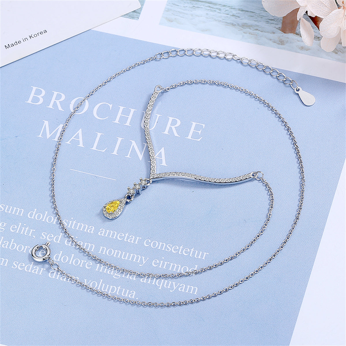 Yellow Crystal & Cubic Zirconia Antler Drop Pendant Necklace