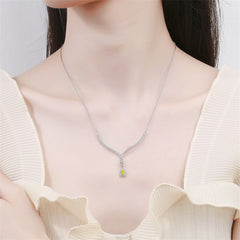 Yellow Crystal & Cubic Zirconia Antler Drop Pendant Necklace