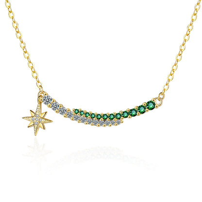 Cubic Zirconia and 18K Gold-Plated Curved Bar Star Pendant Necklace, gold pendant necklace for women, side view
