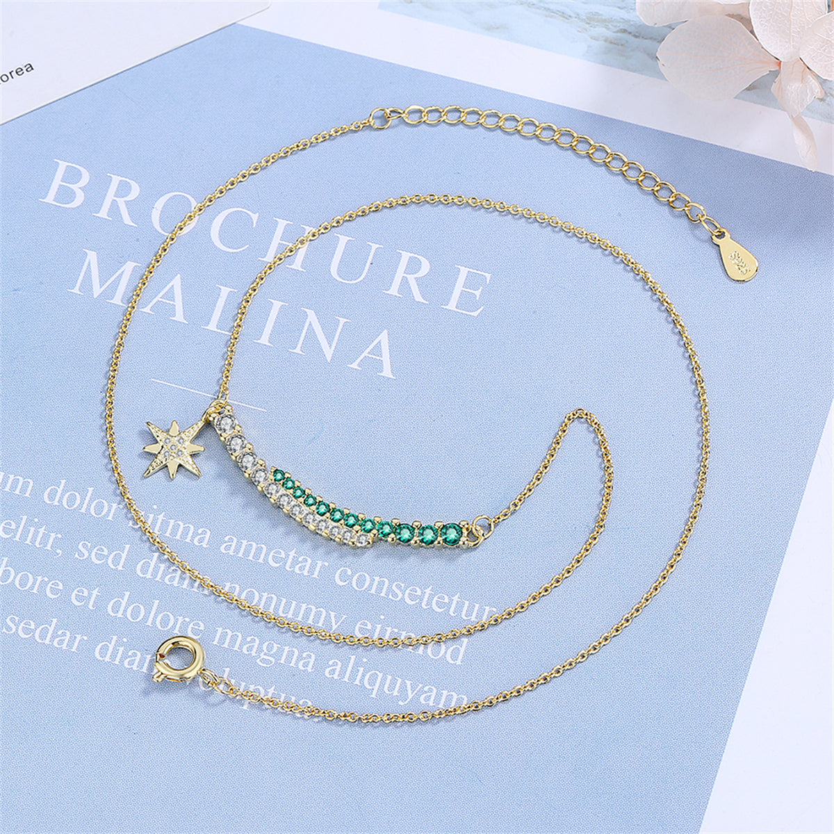 Cubic Zirconia and 18K Gold-Plated Curved Bar Star Pendant Necklace, gold pendant necklace for women, styled look