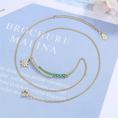 Cubic Zirconia and 18K Gold-Plated Curved Bar Star Pendant Necklace, gold pendant necklace for women, styled look