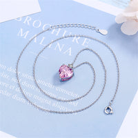 Pink Crystal & Cubic Zirconia Heart Pendant Necklace