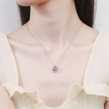 Pink Crystal & Cubic Zirconia Heart Pendant Necklace