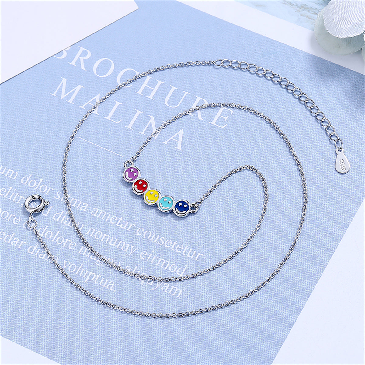 Multicolor Enamel and Silver-Plated Smiley Pendant Necklace, silver pendant necklace for women, lifestyle look