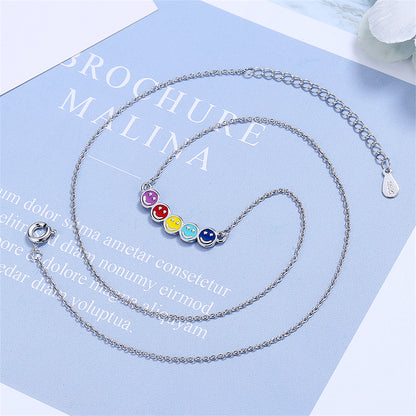 Multicolor Enamel and Silver-Plated Smiley Pendant Necklace, silver pendant necklace for women, lifestyle look