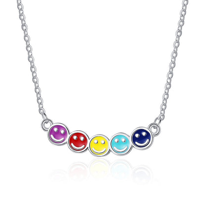 Multicolor Enamel and Silver-Plated Smiley Pendant Necklace, silver pendant necklace for women, botanical inspired, side view