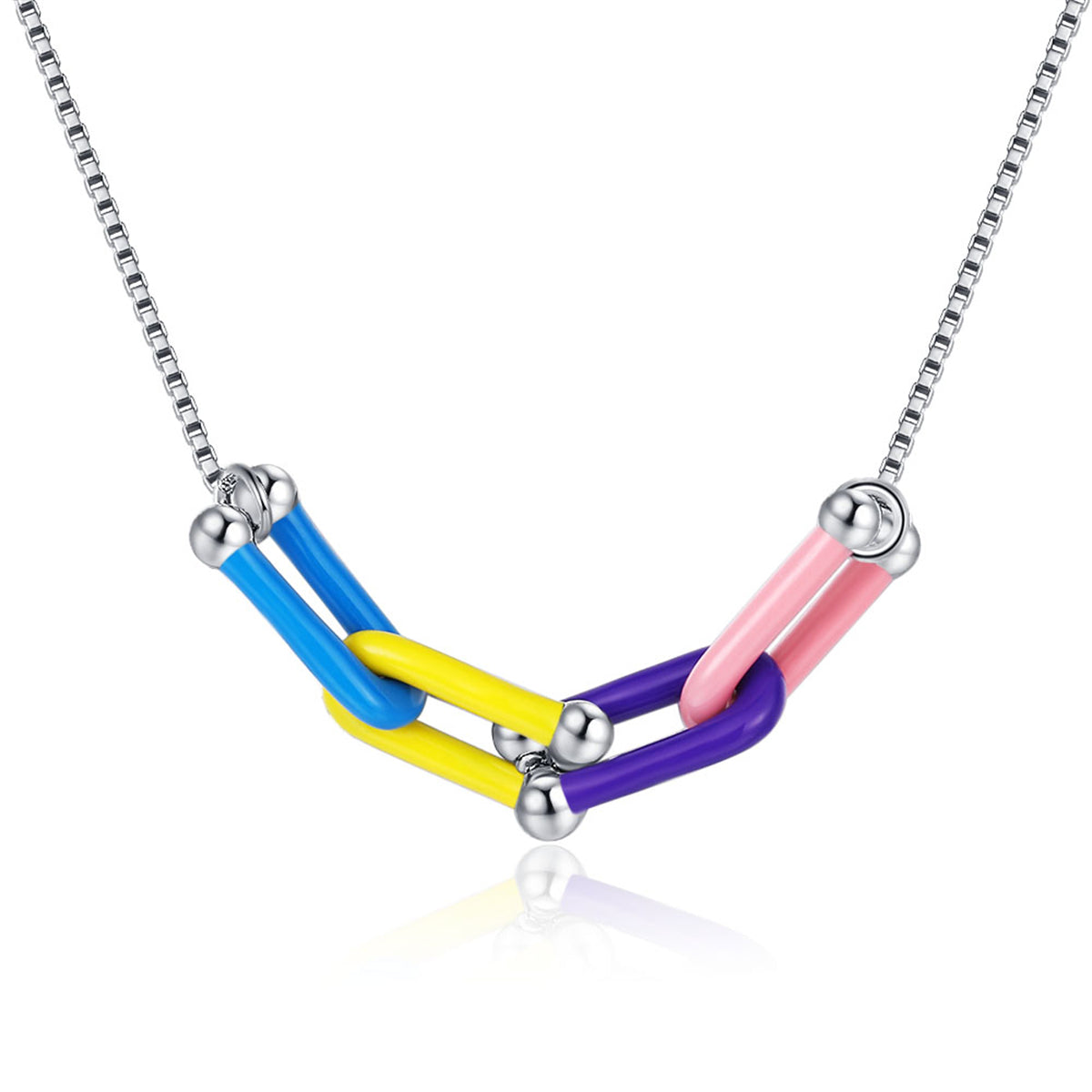 Multicolor Enamel and Silver-Plated Clasp Pendant Necklace, silver pendant necklace for women, lifestyle look