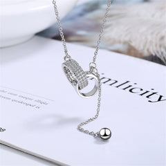 Cubic Zirconia & Silver-Plated Interlocked Rings Lariat Necklace