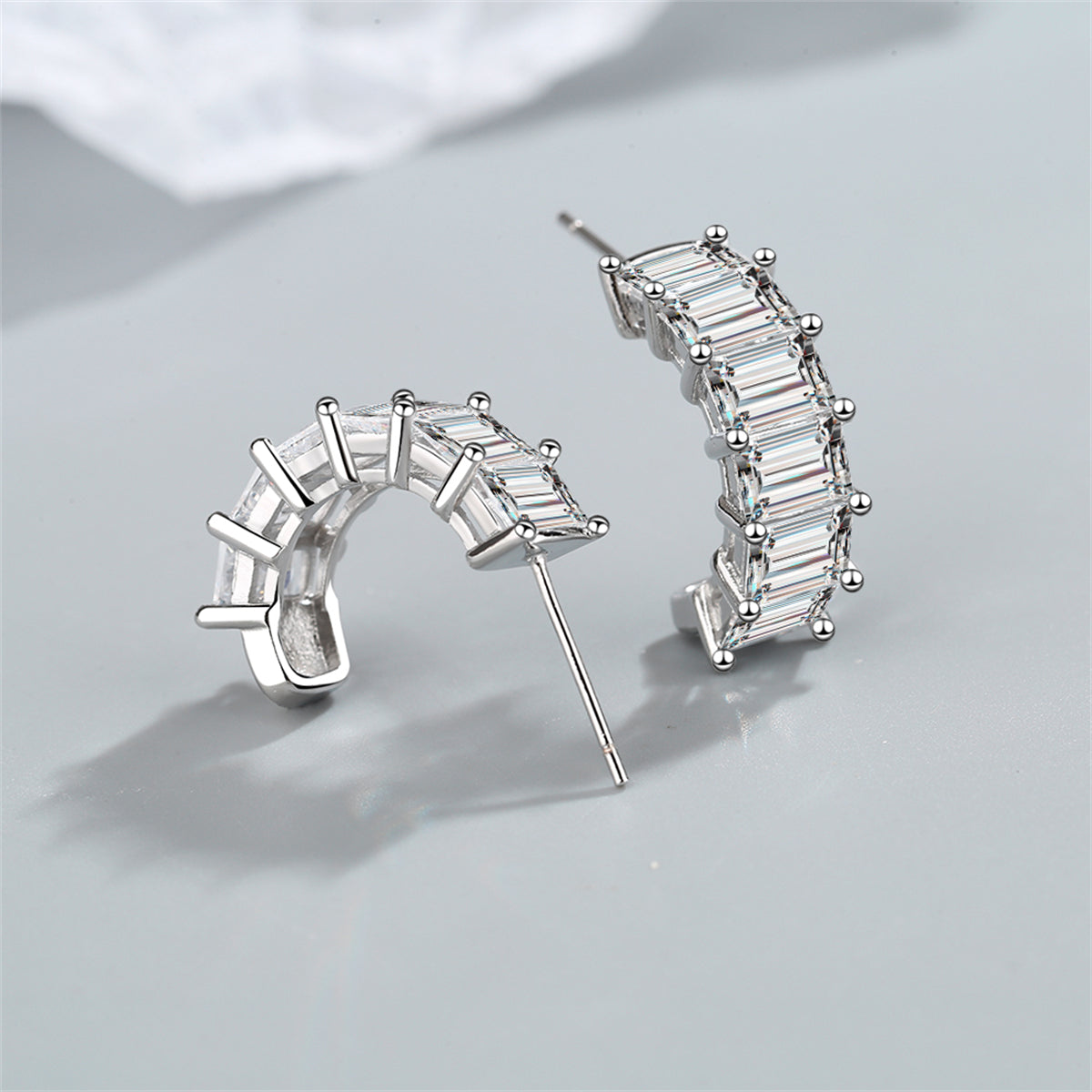 Crystal and Silver-Plated Huggie Earrings, silver huggie earrings, everyday style, styled look