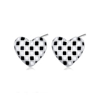 Black & White Checkerboard Heart Stud Earrings
