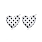 Black & White Checkerboard Heart Stud Earrings