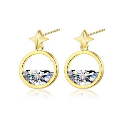 Crystal and 18K Gold-Plated Star Dangle Earring, gold stud earrings for women, everyday style, lifestyle look