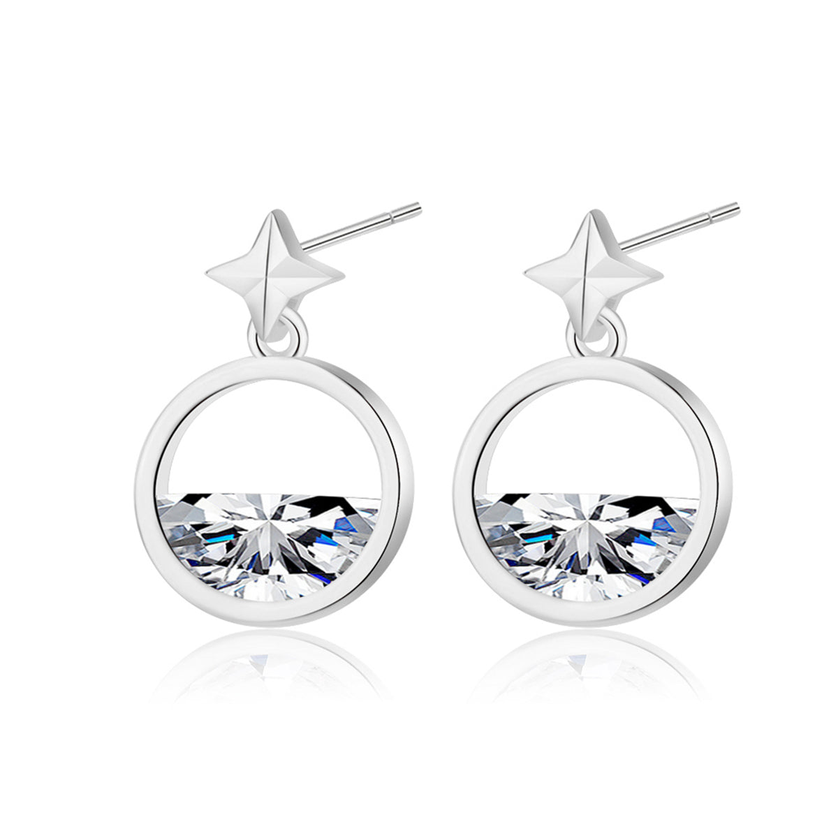 Crystal and Silver-Plated Star Dangle Earring, silver stud earrings for women, everyday style, front view