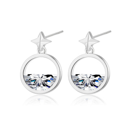 Crystal and Silver-Plated Star Dangle Earring, silver stud earrings for women, everyday style, front view