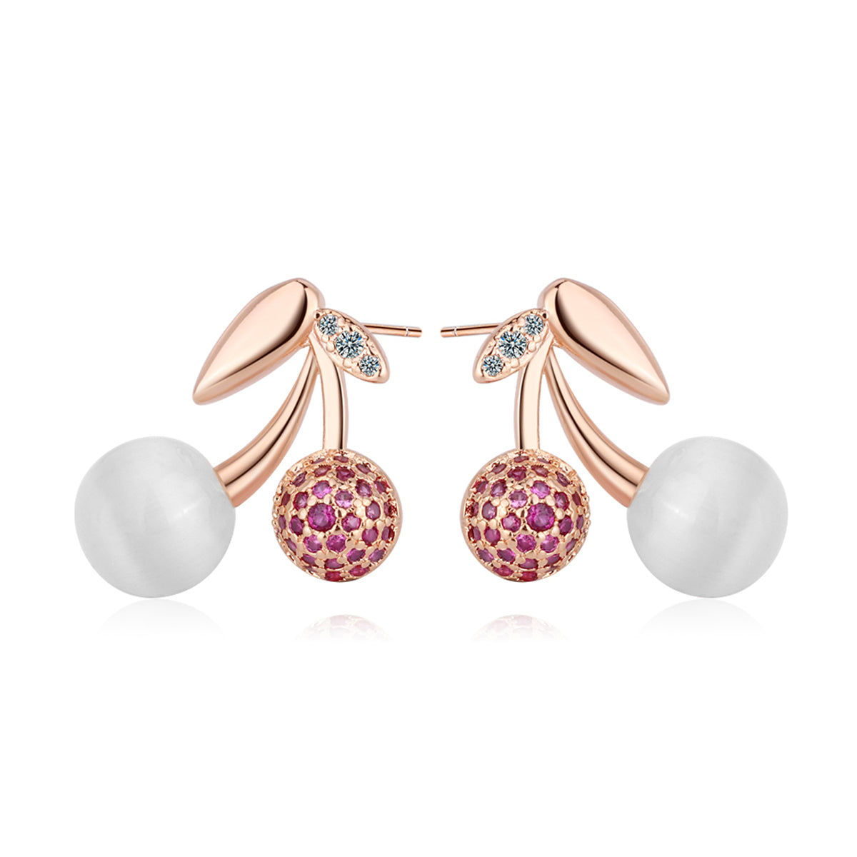 Cubic Zirconia and Cats Eye 18K Rose Gold-Plated Cherry Stud Earring, rose gold stud earrings for women, styled look