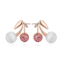 Cubic Zirconia & Cats Eye 18k Rose Gold-Plated Cherry Stud Earring