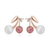 Cubic Zirconia & Cats Eye 18k Rose Gold-Plated Cherry Stud Earring