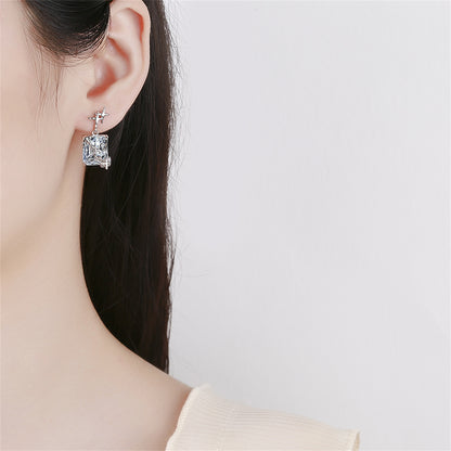 Crystal and Silver-Plated Star Rectangle Drop Earrings, silver drop earrings for women, lifestyle look