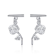 Silver-Plated Rose Bar Drop Earrings
