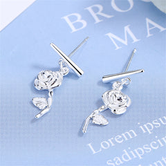 Silver-Plated Rose Bar Drop Earrings