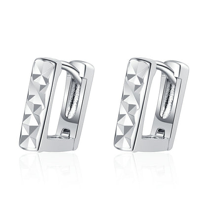 Silver-Plated Diamond-Cut Open Square Huggie Earrings, silver huggie earrings, botanical inspired, styled look