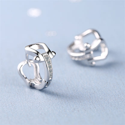 Cubic Zirconia and Silver-Plated Vachette Clasp Huggie Earrings, silver huggie earrings, elegant gift for her, side view