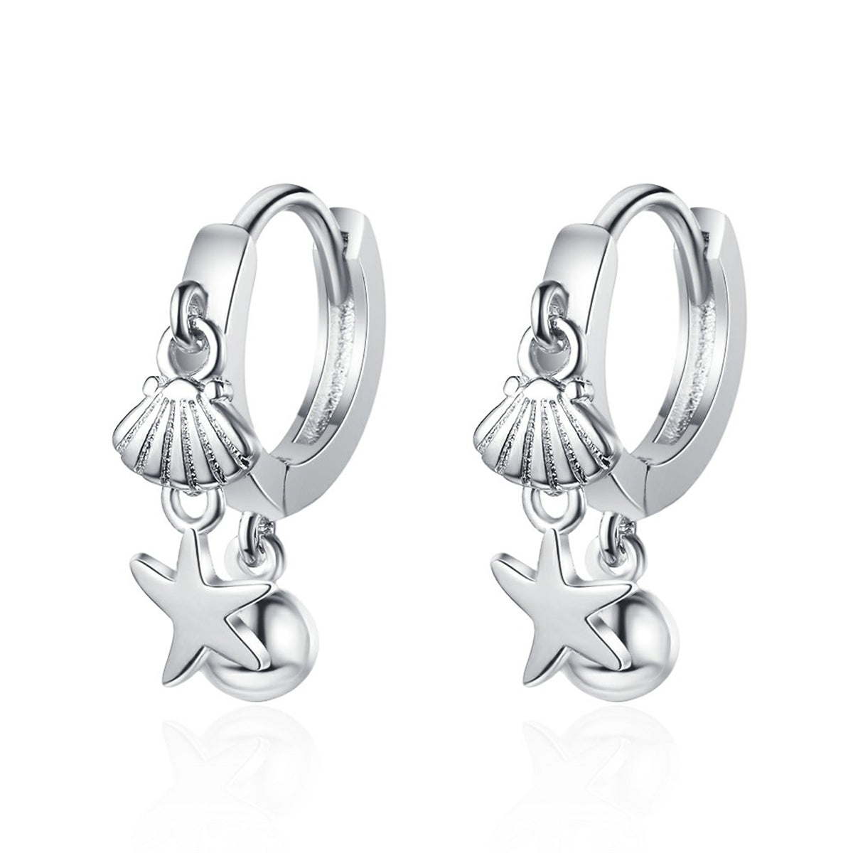 Silver-Plated Starfish Shell Charm Huggie Earring