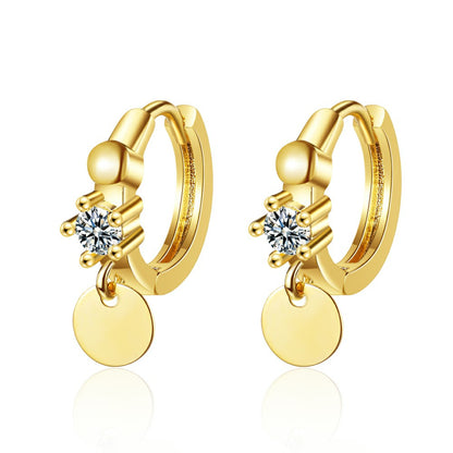 Cubic Zirconia and 18K Gold-Plated Sequin Huggie Earrings, gold huggie earrings, elegant gift for her, lifestyle look