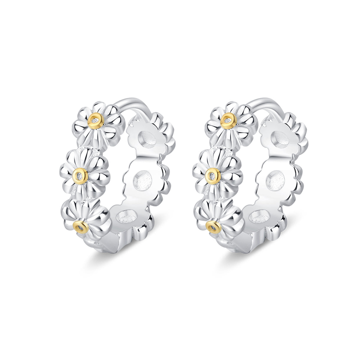 Two-Tone Floral Huggie Earrings