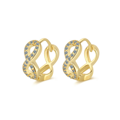 Cubic Zirconia and 18K Gold-Plated Infinity Huggie Earrings, gold huggie earrings, dainty minimalist design, styled look