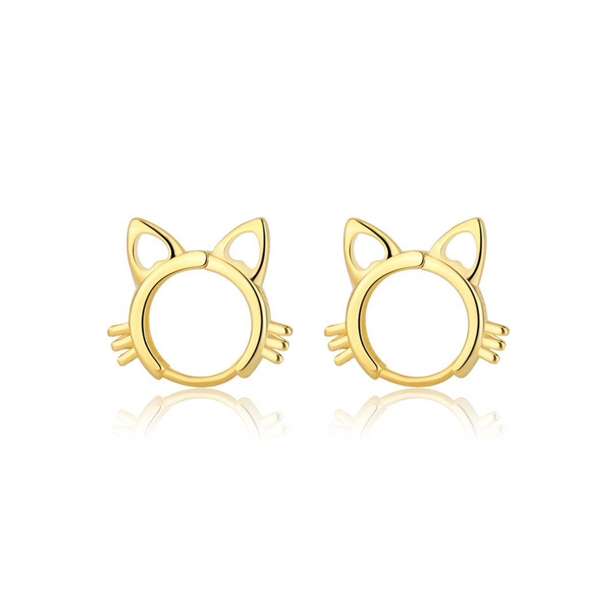 18K Gold-Plated Cat-Shape Huggie Earrings, gold huggie earrings, everyday style, front view